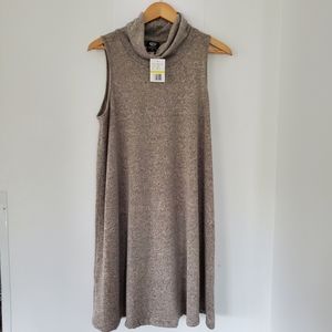 NWT BOBEAU Size Medium Mocha Sleeveless Cowl Neck SOFT Sweater Dress Mid Length